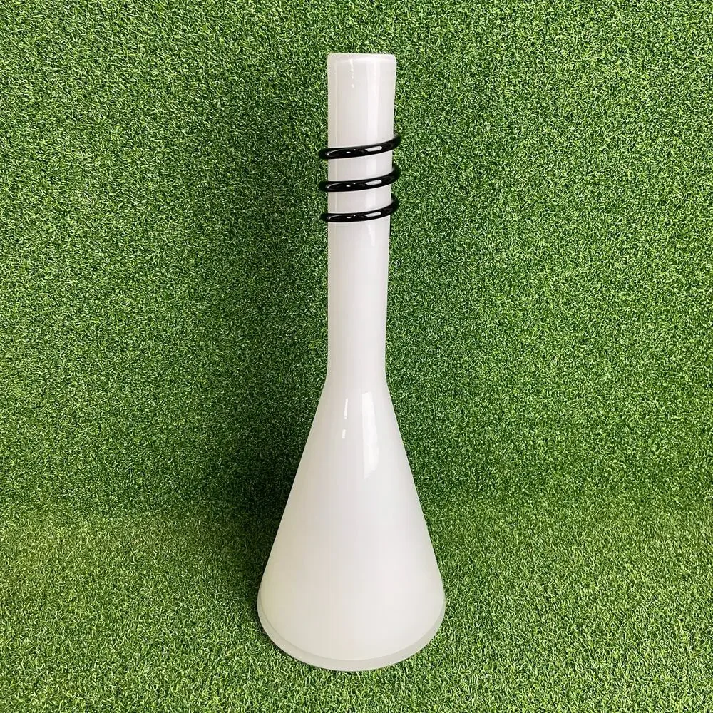 Vintage 80s Tarnowiec White Vase with Under Glass and Black Decor